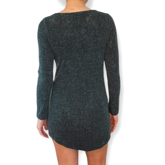 Zara Knit Long Sleeve Mini Dress Small Green Sweater Scoop Neck - Picture 3 of 4